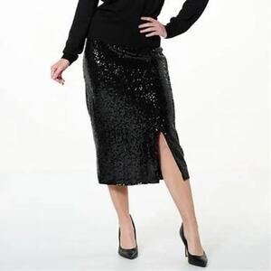 JACLYN SMITH NWT Black Sequined Midi Skirt Size S